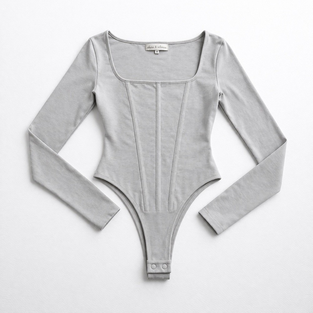 House of Harlow 1960 Women M Bodysuit Square Neck Gray Minimalist Classy Elegant